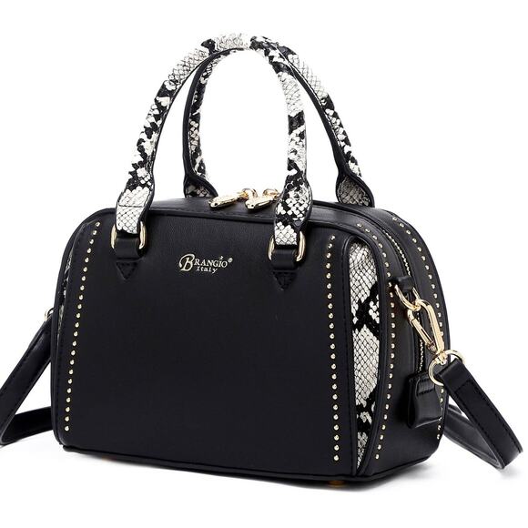 Brangio Italy Luxe Python Print Accent Small Satchel Black - Picture 1 of 6